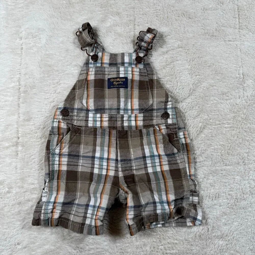 Vintage OshKosh B’Gosh Brown Plaid Boys Overalls